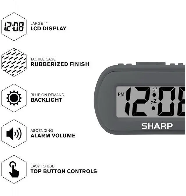 Alt view image 4 of 6 - Eyesoul Digital Alarm Clock  Tactile Plastic Case with Soft Rubberized Finish - Battery Operated  Blue Backlight on Demand  Ascending Alarm  Easy to Use  Charcoal Black