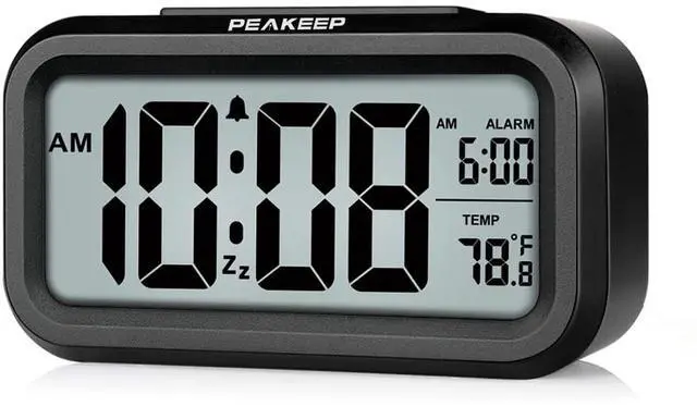 Main image of Eyesoul Night Light Digital Alarm Clock Battery Operated with Indoor Temperature, Desk Small Clock (Black)