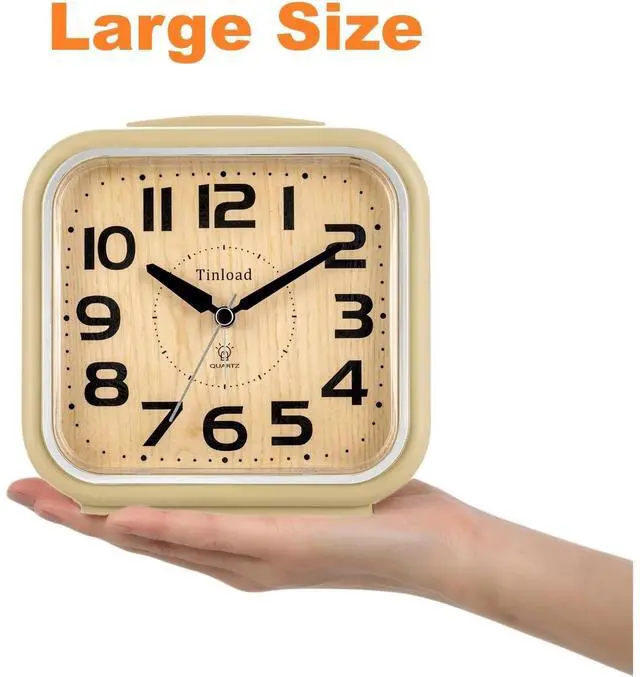 Alt view image 2 of 6 - Eyesoul 5.5" Large Analog Alarm Clock Silent Non Ticking, Gentle Wake, Beep Sounds, Increasing Volume, Battery Operated Snooze and Manual Light, Easy Set, Cream