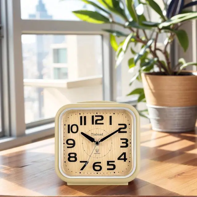 Alt view image 3 of 6 - Eyesoul 5.5" Large Analog Alarm Clock Silent Non Ticking, Gentle Wake, Beep Sounds, Increasing Volume, Battery Operated Snooze and Manual Light, Easy Set, Cream