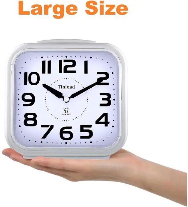 Alt view image 2 of 6 - Eyesoul 5.5" Large Analog Alarm Clock Silent Non Ticking, Gentle Wake, Beep Sounds, Increasing Volume, Battery Operated Snooze and Manual Light, Easy Set, Silver