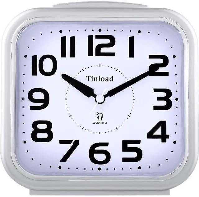 Main image of Eyesoul 5.5" Large Analog Alarm Clock Silent Non Ticking, Gentle Wake, Beep Sounds, Increasing Volume, Battery Operated Snooze and Manual Light, Easy Set, Silver