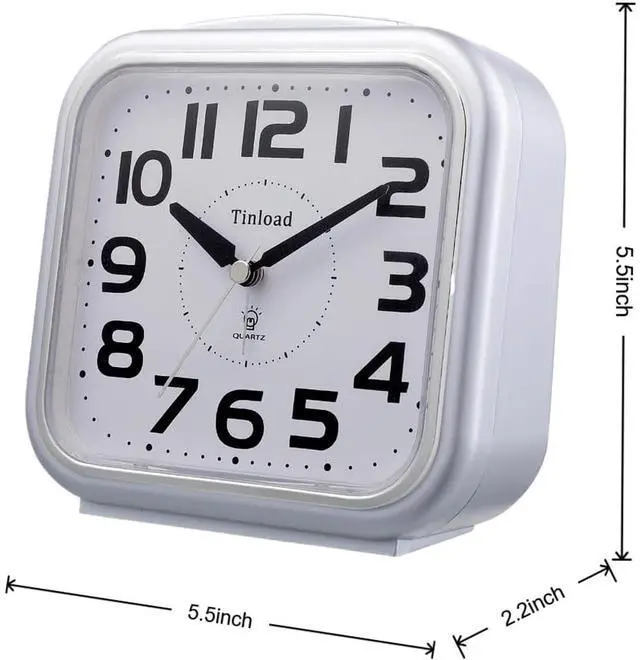 Alt view image 3 of 6 - Eyesoul 5.5" Large Analog Alarm Clock Silent Non Ticking, Gentle Wake, Beep Sounds, Increasing Volume, Battery Operated Snooze and Manual Light, Easy Set, Silver