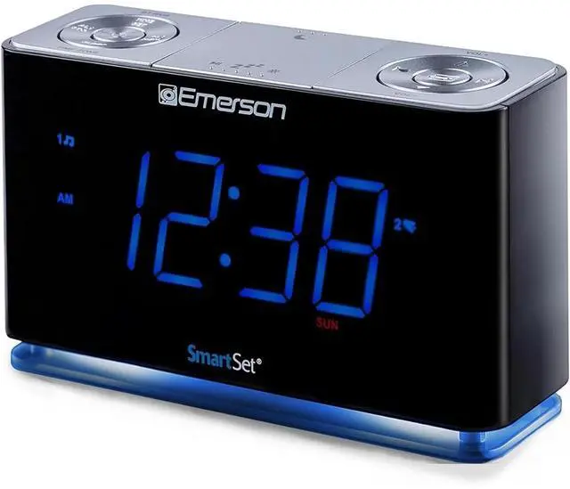 Alt view image 3 of 6 - Eyesoul CKS1507 Smartset Radio Alarm Clock, 1.4" Blue LED Digital Display, USB Charging Port, Brightness Dimmer Controls, Bluetooth Connectivity, Set Alarm to Radio, Music, or Buzzer, Black