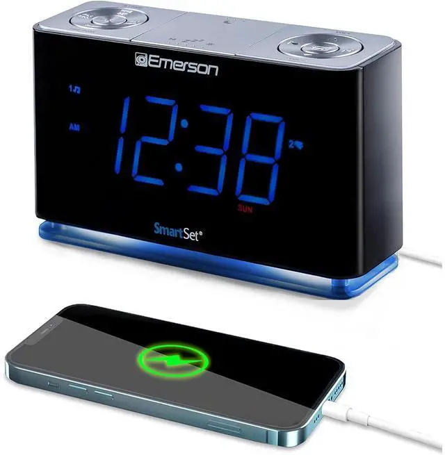 Main image of Eyesoul CKS1507 Smartset Radio Alarm Clock, 1.4" Blue LED Digital Display, USB Charging Port, Brightness Dimmer Controls, Bluetooth Connectivity, Set Alarm to Radio, Music, or Buzzer, Black