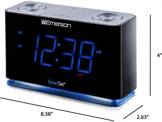 Alt view image 4 of 6 - Eyesoul CKS1507 Smartset Radio Alarm Clock, 1.4" Blue LED Digital Display, USB Charging Port, Brightness Dimmer Controls, Bluetooth Connectivity, Set Alarm to Radio, Music, or Buzzer, Black