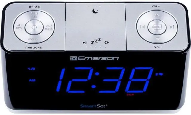 Alt view image 5 of 6 - Eyesoul CKS1507 Smartset Radio Alarm Clock, 1.4" Blue LED Digital Display, USB Charging Port, Brightness Dimmer Controls, Bluetooth Connectivity, Set Alarm to Radio, Music, or Buzzer, Black