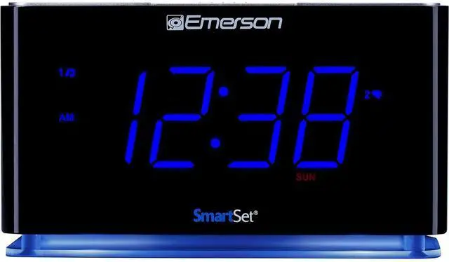 Alt view image 2 of 6 - Eyesoul CKS1507 Smartset Radio Alarm Clock, 1.4" Blue LED Digital Display, USB Charging Port, Brightness Dimmer Controls, Bluetooth Connectivity, Set Alarm to Radio, Music, or Buzzer, Black