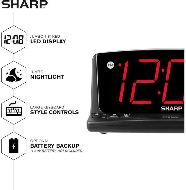 Alt view image 2 of 6 - Eyesoul LED Digital Alarm Clock  Simple Operation - Easy to See Large Numbers, Built in Night Light, Loud Beep Alarm with Snooze, Bright Big Red Digit Display