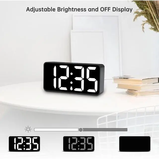 Alt view image 3 of 6 - Eyesoul Small Digital Alarm Clock for Bederoom, Large Big Numbers Display with Dimmer for Living Room, Electric Bedside Desk Clock with USB Charging Port, Adjustable Volume, USB-C Adapter Powered