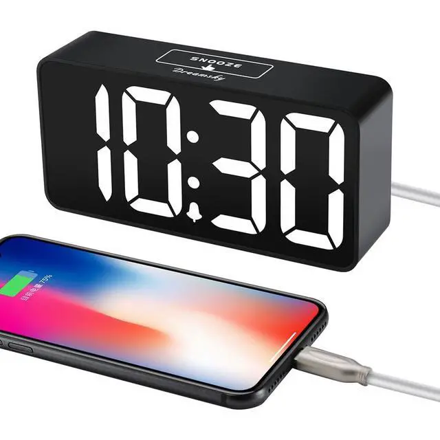 Alt view image 4 of 6 - Eyesoul Small Digital Alarm Clock for Bederoom, Large Big Numbers Display with Dimmer for Living Room, Electric Bedside Desk Clock with USB Charging Port, Adjustable Volume, USB-C Adapter Powered