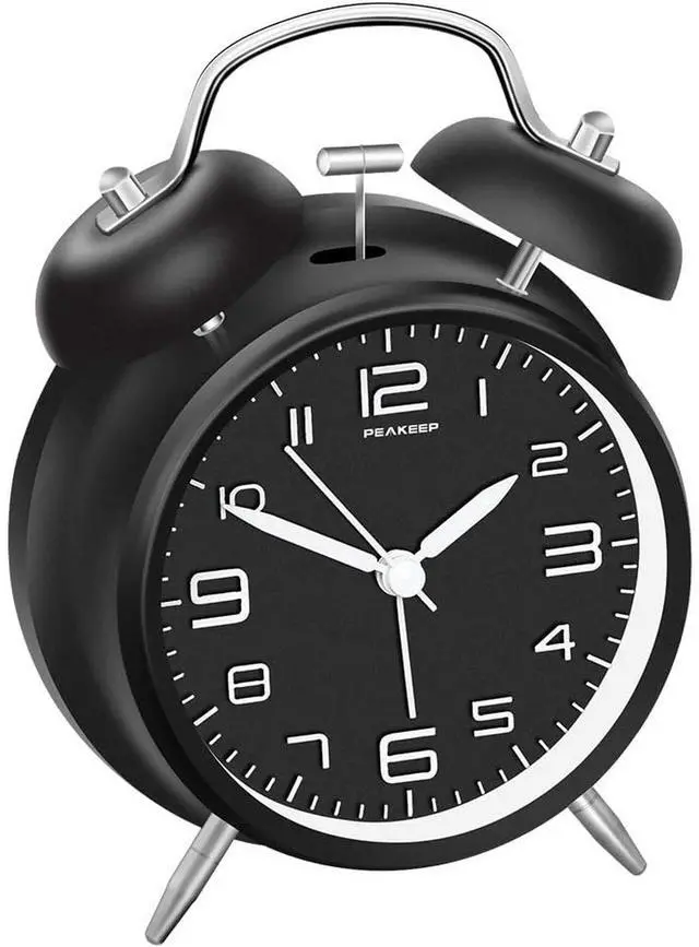 Main image of Eyesoul 4 Inches Twin Bell Loud Alarm Clock for Heavy Sleepers, Backlight, Battery Operated Old Fashioned Alarm Clock for Bedrooms (3D-Dial, Black)