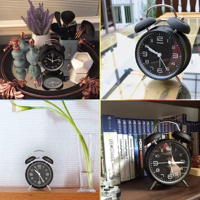 Alt view image 4 of 6 - Eyesoul 4 Inches Twin Bell Loud Alarm Clock for Heavy Sleepers, Backlight, Battery Operated Old Fashioned Alarm Clock for Bedrooms (3D-Dial, Black)