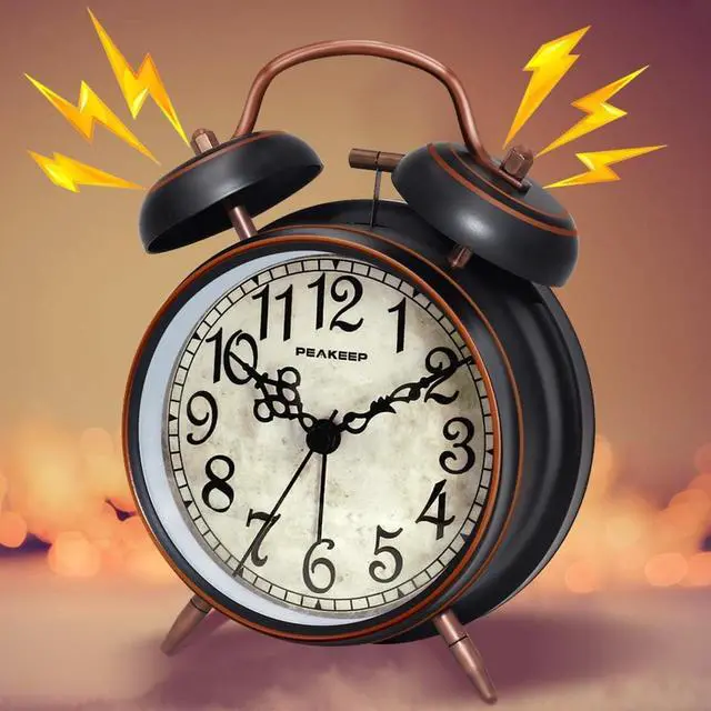 Alt view image 2 of 6 - Eyesoul Retro 4.5 inches Battery Operated Twin Bell Loud Alarm Clock (Black with Arabic)