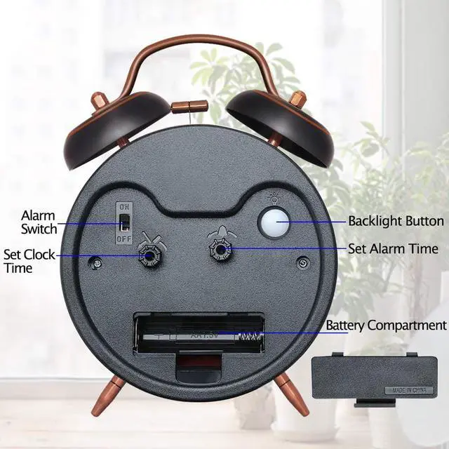 Alt view image 5 of 6 - Eyesoul Retro 4.5 inches Battery Operated Twin Bell Loud Alarm Clock (Black with Arabic)