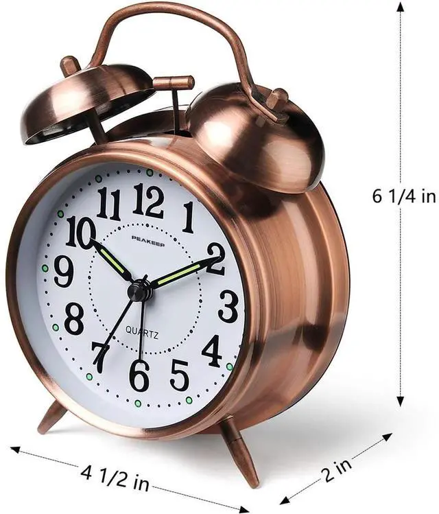 Alt view image 3 of 6 - Eyesoul Loud Analog Alarm Clock for Heavy Sleepers, Vintage 4-Inch Twin Bell Old School Fashioned Wind Up Alarm Clock with Battery Operated for Bedrooms