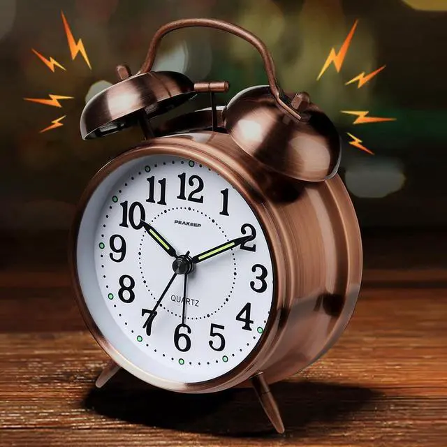 Alt view image 2 of 6 - Eyesoul Loud Analog Alarm Clock for Heavy Sleepers, Vintage 4-Inch Twin Bell Old School Fashioned Wind Up Alarm Clock with Battery Operated for Bedrooms