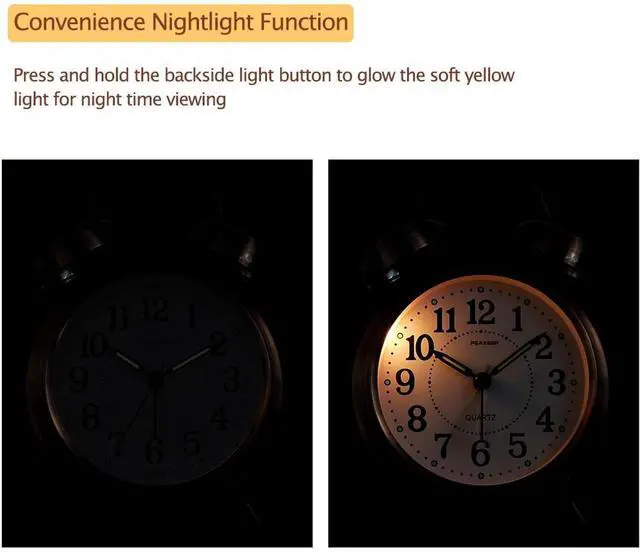 Alt view image 6 of 6 - Eyesoul Loud Analog Alarm Clock for Heavy Sleepers, Vintage 4-Inch Twin Bell Old School Fashioned Wind Up Alarm Clock with Battery Operated for Bedrooms