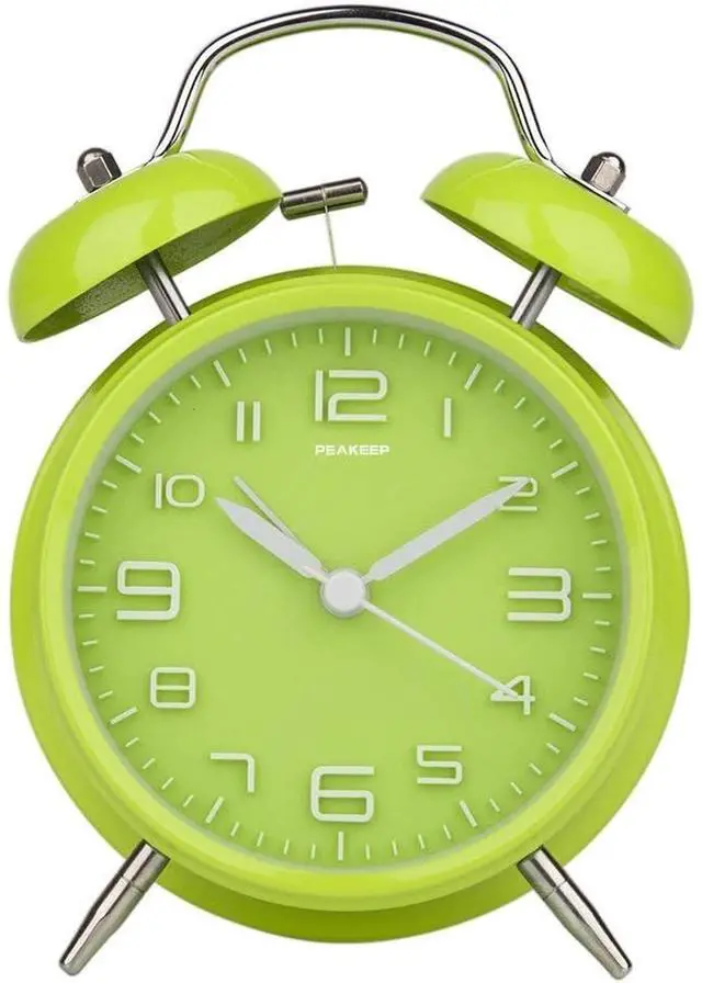Alt view image 2 of 6 - Eyesoul 4 Inches Twin Bell Loud Alarm Clock for Heavy Sleepers, Battery Operated Old Fashioned Alarm Clock (3D-Dial, Green)