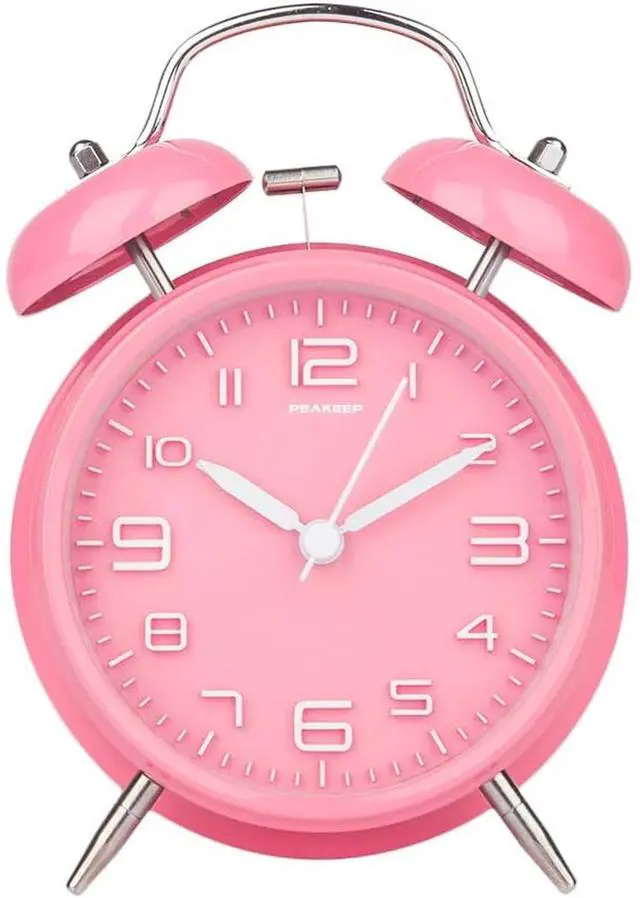Alt view image 2 of 6 - Eyesoul 4 Inches Twin Bell Loud Alarm Clock for Heavy Sleepers Kids, Battery Operated Old Fashioned Alarm Clock (3D-Dial, Pink)