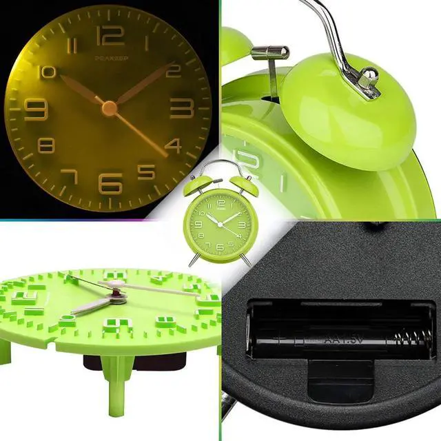 Alt view image 4 of 6 - Eyesoul 4 Inches Twin Bell Loud Alarm Clock for Heavy Sleepers, Battery Operated Old Fashioned Alarm Clock (3D-Dial, Green)