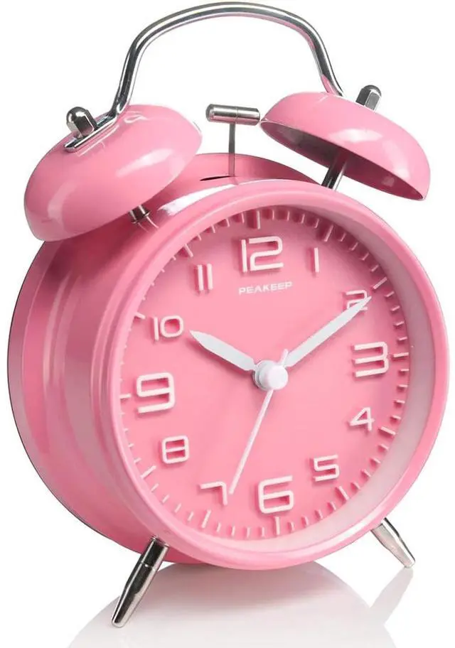 Main image of Eyesoul 4 Inches Twin Bell Loud Alarm Clock for Heavy Sleepers Kids, Battery Operated Old Fashioned Alarm Clock (3D-Dial, Pink)