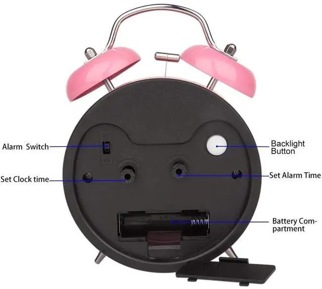 Alt view image 6 of 6 - Eyesoul 4 Inches Twin Bell Loud Alarm Clock for Heavy Sleepers Kids, Battery Operated Old Fashioned Alarm Clock (3D-Dial, Pink)