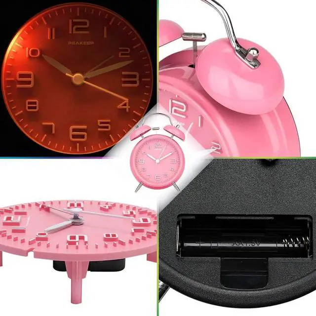 Alt view image 5 of 6 - Eyesoul 4 Inches Twin Bell Loud Alarm Clock for Heavy Sleepers Kids, Battery Operated Old Fashioned Alarm Clock (3D-Dial, Pink)