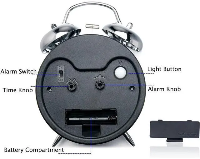 Alt view image 4 of 6 - Eyesoul 4 inches Twin Bell Loud Alarm Clock for Heavy Sleepers (Chrome Finish)