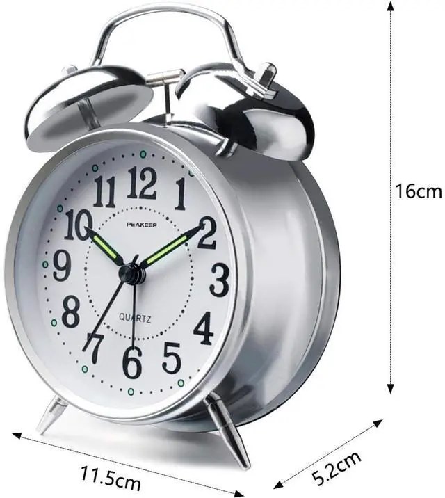 Alt view image 6 of 6 - Eyesoul 4 inches Twin Bell Loud Alarm Clock for Heavy Sleepers (Chrome Finish)
