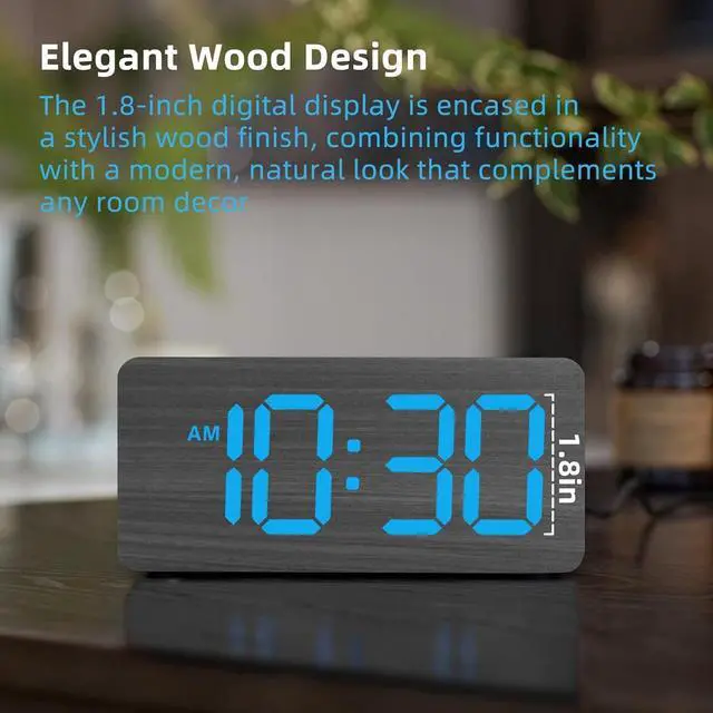 Alt view image 2 of 6 - Eyesoul Wooden Digital Alarm Clocks for Bedrooms: Dimmable Dual Alarm Clock with Large Numbers for Bedside Desk - Loud Alarm for Heavy Sleepers with Volume Control - Wood Decor & Gifts
