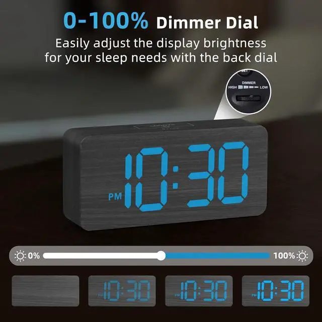 Alt view image 4 of 6 - Eyesoul Wooden Digital Alarm Clocks for Bedrooms: Dimmable Dual Alarm Clock with Large Numbers for Bedside Desk - Loud Alarm for Heavy Sleepers with Volume Control - Wood Decor & Gifts