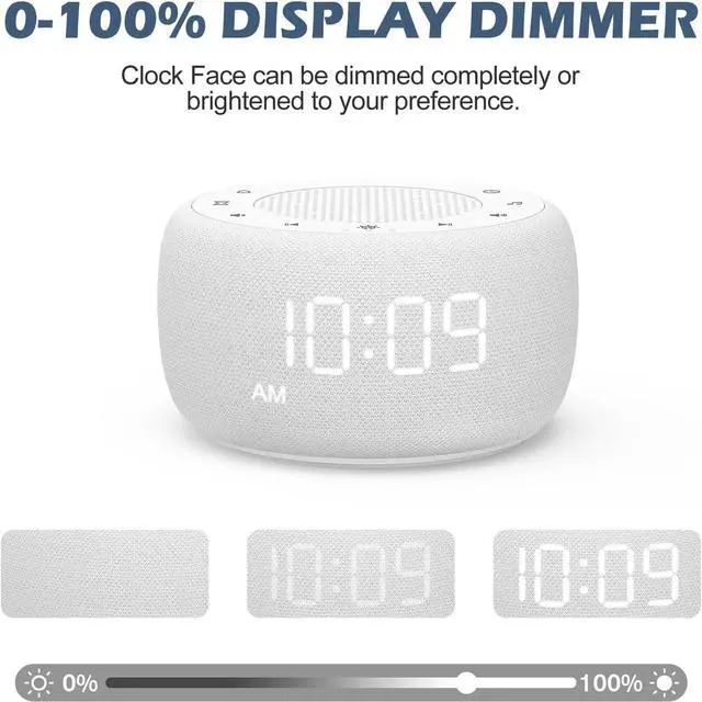 Alt view image 4 of 6 - Eyesoul Sound Machine & Alarm Clock 2-in-1, 0-100% Clock Face Brightness, Bottom Colored Light, Sleep Timer, Precise 30-Level Volume Control White Noise Machine - White