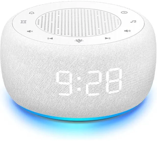Main image of Eyesoul Sound Machine & Alarm Clock 2-in-1, 0-100% Clock Face Brightness, Bottom Colored Light, Sleep Timer, Precise 30-Level Volume Control White Noise Machine - White