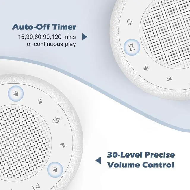 Alt view image 5 of 6 - Eyesoul Sound Machine & Alarm Clock 2-in-1, 0-100% Clock Face Brightness, Bottom Colored Light, Sleep Timer, Precise 30-Level Volume Control White Noise Machine - White
