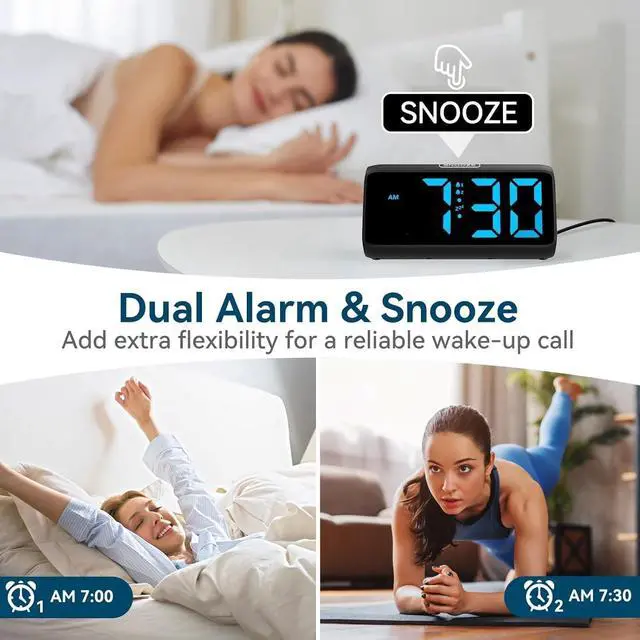 Alt view image 3 of 6 - Eyesoul Digital Alarm Clocks for Bedrooms, Loud Alarm Clock with Dual Alarms, Bold Digits, 5 Dimmers, 4 Volumes, Snooze, Bedside Clock for Deep Sleepers Kids Teens Seniors, Plug in Clock, Easy to Set