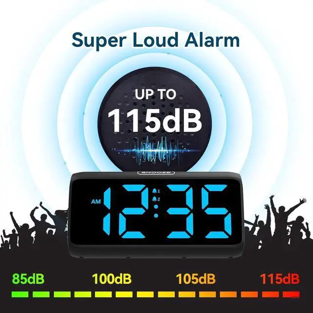 Alt view image 4 of 6 - Eyesoul Digital Alarm Clocks for Bedrooms, Loud Alarm Clock with Dual Alarms, Bold Digits, 5 Dimmers, 4 Volumes, Snooze, Bedside Clock for Deep Sleepers Kids Teens Seniors, Plug in Clock, Easy to Set