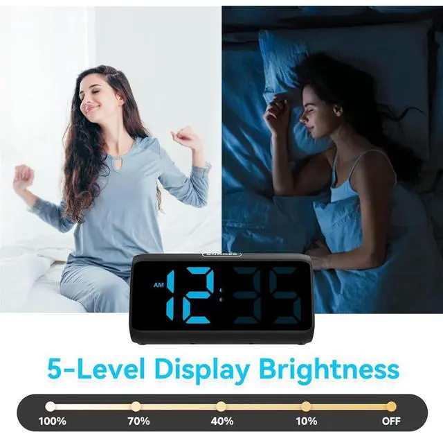 Alt view image 5 of 6 - Eyesoul Digital Alarm Clocks for Bedrooms, Loud Alarm Clock with Dual Alarms, Bold Digits, 5 Dimmers, 4 Volumes, Snooze, Bedside Clock for Deep Sleepers Kids Teens Seniors, Plug in Clock, Easy to Set