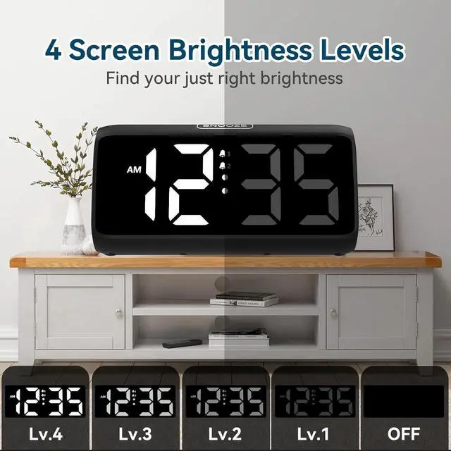 Alt view image 4 of 6 - Eyesoul Digital Alarm Clocks for Bedrooms, Loud Alarm Clock with Dual Alarms, Bold Digits, 5 Dimmers, 4 Volumes, Snooze, Bedside Clock for Deep Sleepers Kids Teens Seniors, Plug in Clock, Easy to Set
