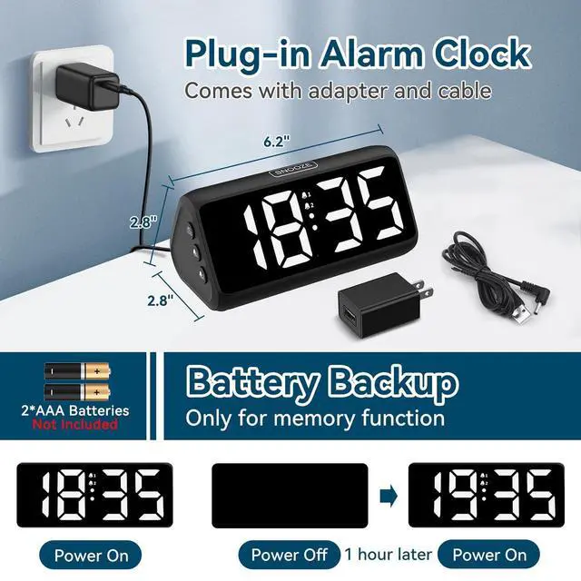 Alt view image 5 of 6 - Eyesoul Digital Alarm Clocks for Bedrooms, Loud Alarm Clock with Dual Alarms, Bold Digits, 5 Dimmers, 4 Volumes, Snooze, Bedside Clock for Deep Sleepers Kids Teens Seniors, Plug in Clock, Easy to Set