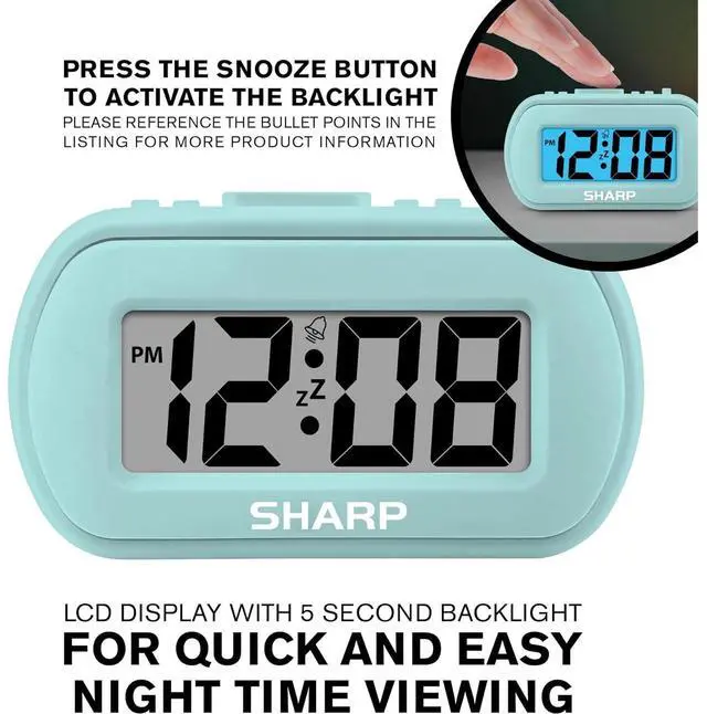 Alt view image 4 of 6 - Eyesoul Digital Alarm Clock  Tactile Case with Soft Rubberized Finish - Battery Operated  Blue Backlight on Demand  Ascending Alarm  Easy to Use - Mint