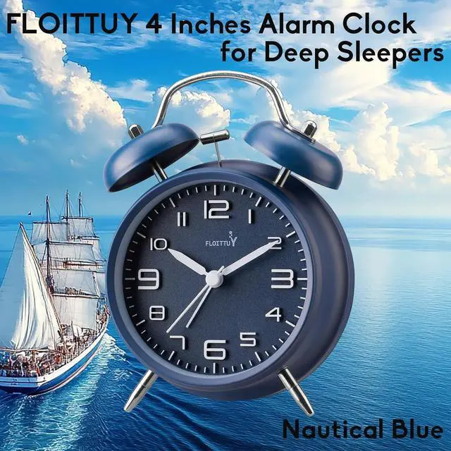 Alt view image 2 of 5 - Eyesoul (Loud Alarm for Deep Sleepers 4'' Twin Bell Alarm Clock, Stereo Digital Dial Alarm Clock with Backlight for Bedroom and Home Decoration(Nautical Blue)