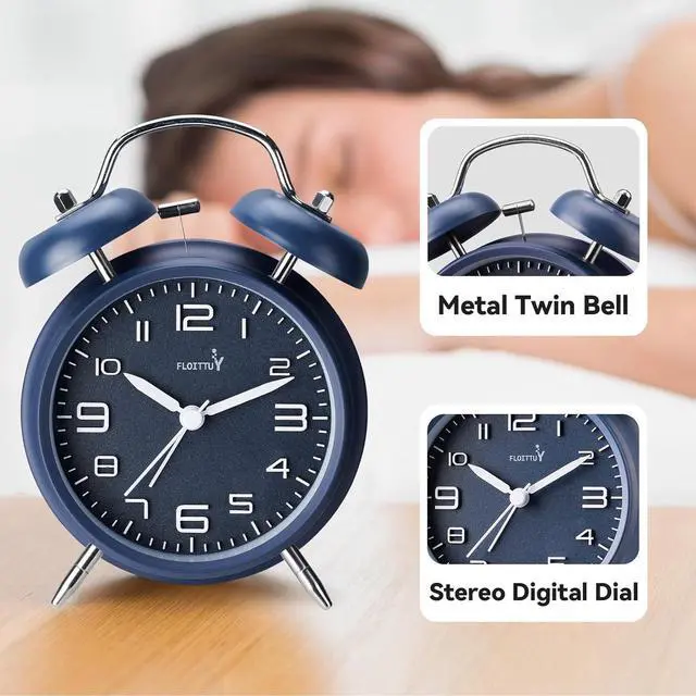Alt view image 5 of 5 - Eyesoul (Loud Alarm for Deep Sleepers 4'' Twin Bell Alarm Clock, Stereo Digital Dial Alarm Clock with Backlight for Bedroom and Home Decoration(Nautical Blue)