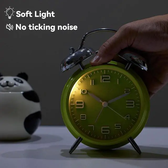 Alt view image 3 of 5 - Eyesoul (Loud Alarm for Deep Sleepers 4'' Twin Bell Alarm Clock, Stereo Digital Dial Alarm Clock with Backlight for Bedroom and Home Decoration(Lime Green)