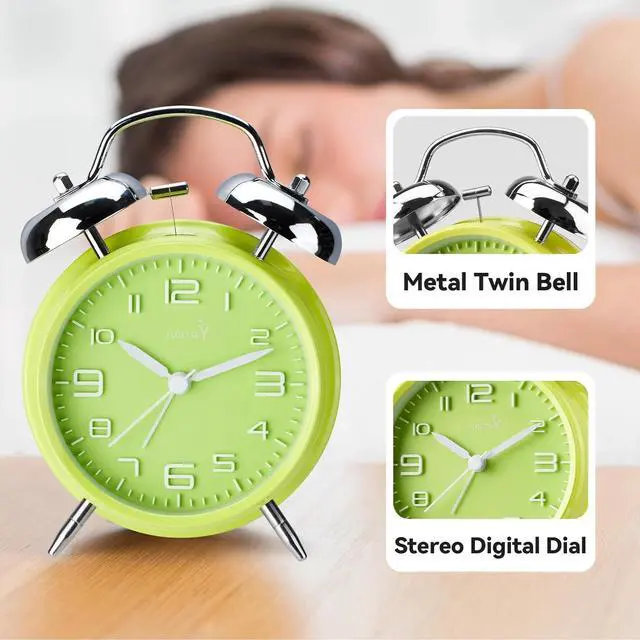 Alt view image 5 of 5 - Eyesoul (Loud Alarm for Deep Sleepers 4'' Twin Bell Alarm Clock, Stereo Digital Dial Alarm Clock with Backlight for Bedroom and Home Decoration(Lime Green)