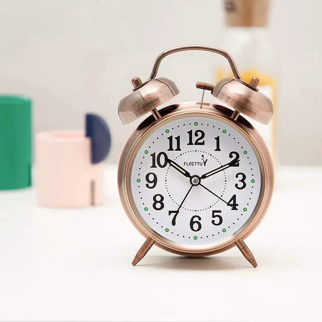 Alt view image 3 of 6 - Eyesoul {Loud Alarm for Deep Sleepers) 4'' Twin Bell Alarm Clock with Backlight for Bedroom and Home Decoration(Red-Brown)