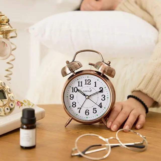 Alt view image 5 of 6 - Eyesoul {Loud Alarm for Deep Sleepers) 4'' Twin Bell Alarm Clock with Backlight for Bedroom and Home Decoration(Red-Brown)