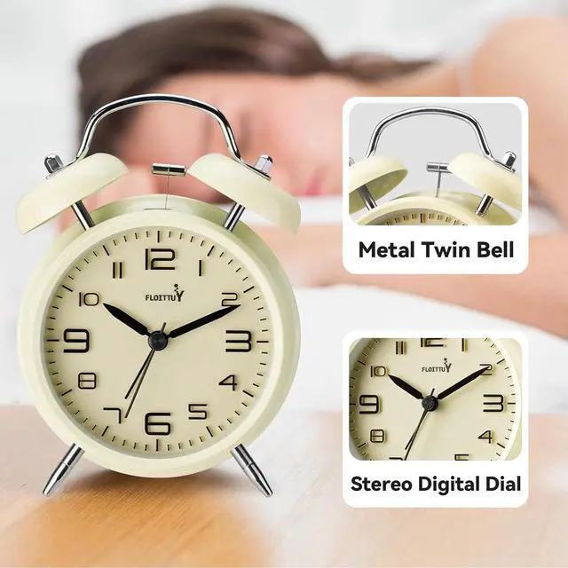 Alt view image 5 of 5 - Eyesoul (Loud Alarm for Deep Sleepers 4'' Twin Bell Alarm Clock, Stereo Digital Dial Alarm Clock with Backlight for Bedroom and Home Decoration(Cream Cheese)