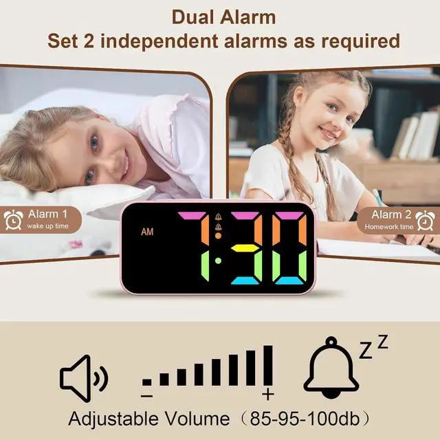 Alt view image 5 of 6 - Eyesoul Loud Alarm Clocks for Bedrooms Heavy Sleepers, Digital Clock with Night Light, Large Display, Dual Alarm, Snooze, Dimmable Bedside Alarm Clock for Kids Teens Boys Girls