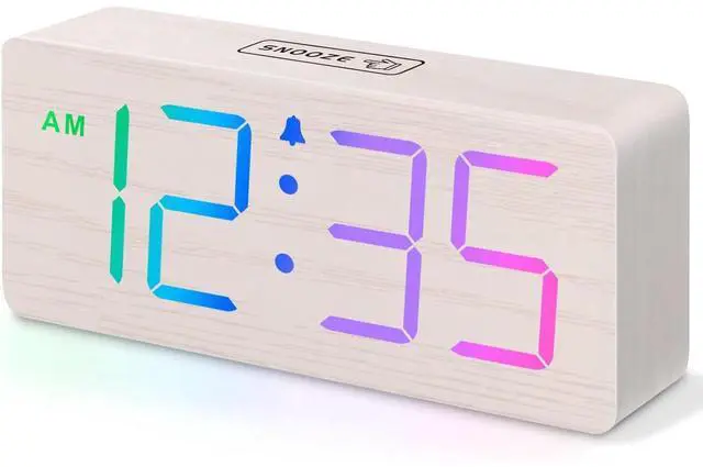 Main image of Eyesoul Wooden Digital Clock for Bedroom Desk - RGB Loud Alarm Clock for Heavy Sleepers with Volume Control, Large Numbers with Dimmer for Living Room Office, Wood Decor (Adapter Powered)